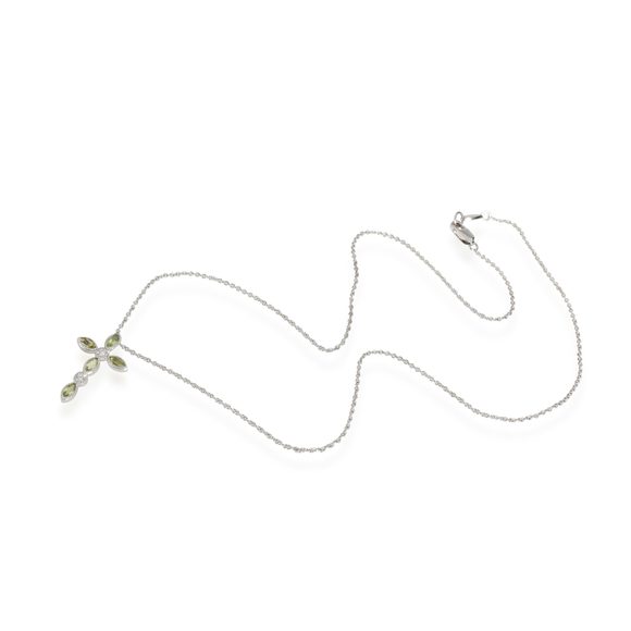 14K White Gold My Story Diamond & Peridot Cross Pendant, .09 Ctw. - Picture 2 of 3